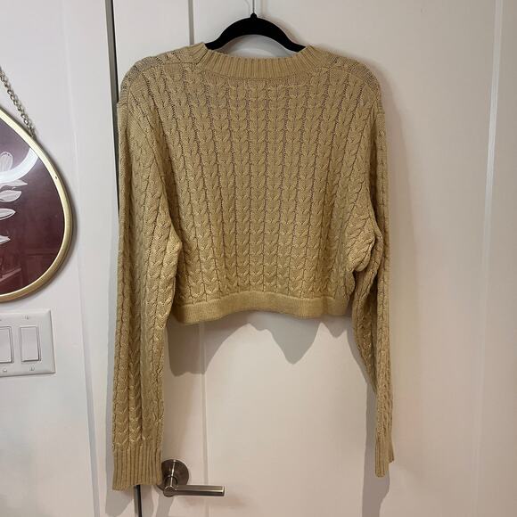 Danielle Bernstein Khaki Green Cable Cropped Sweater Large - Picture 3 of 9